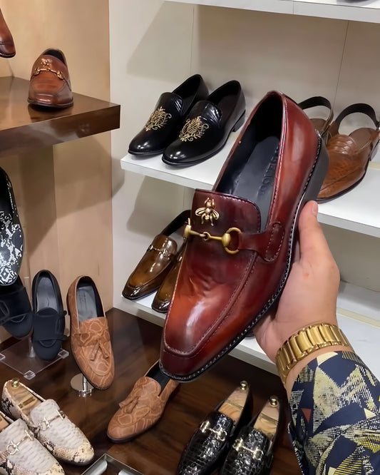 Cognac Patina Bee Moccasins