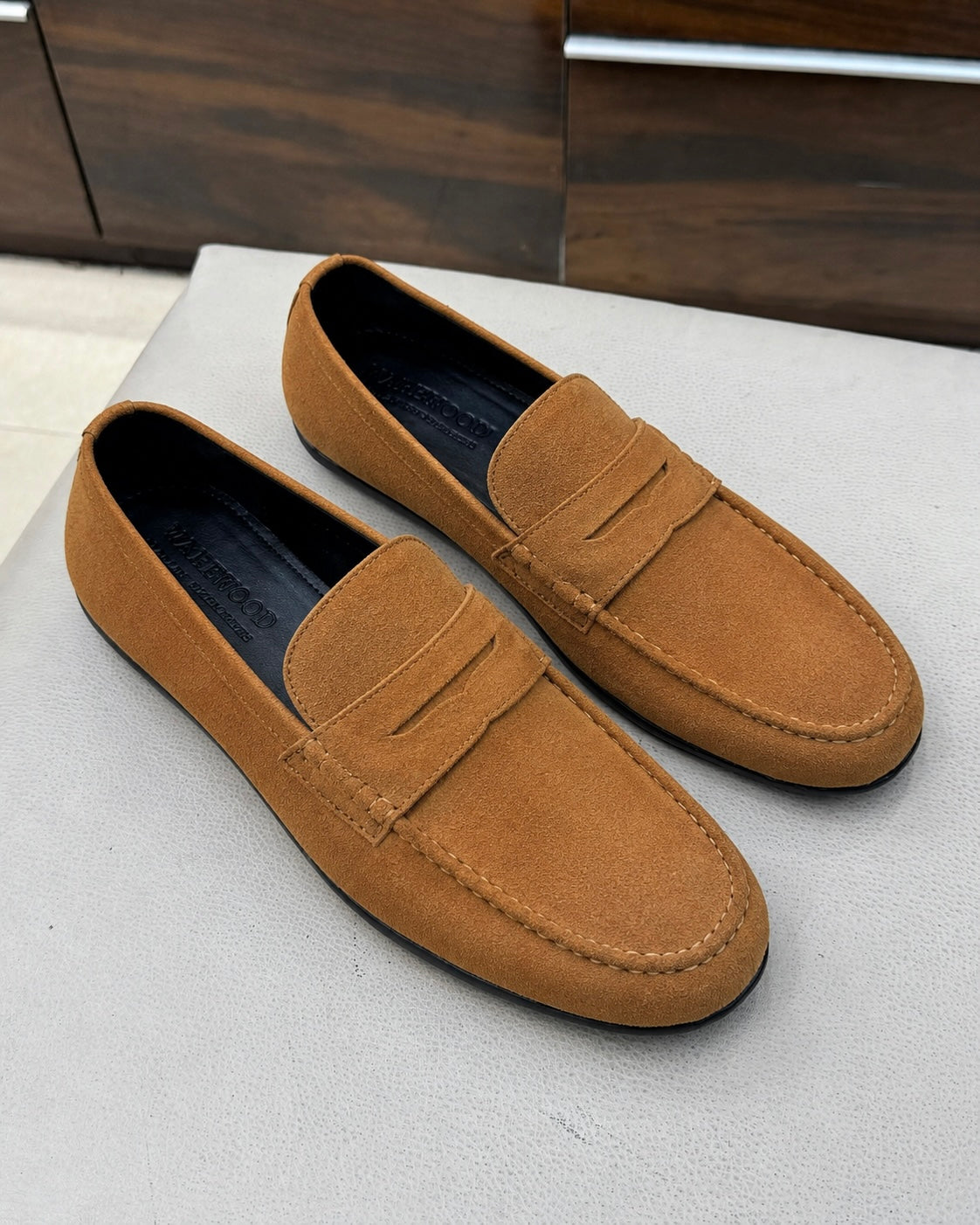 Tan Suede Driving Loafers