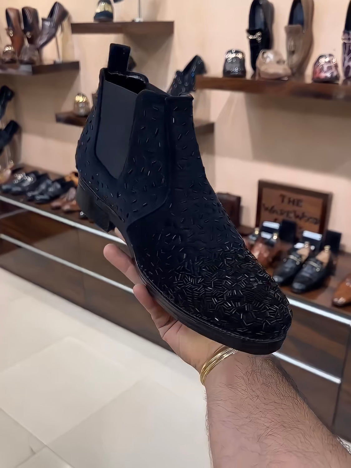 Pure Italian Black Suede Embroidery Chelsea Boots