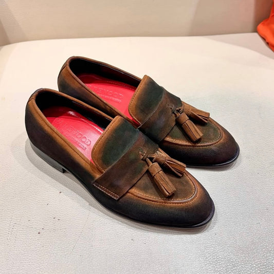 Vintage Multi-tone Patina Suede Tassel Loafers