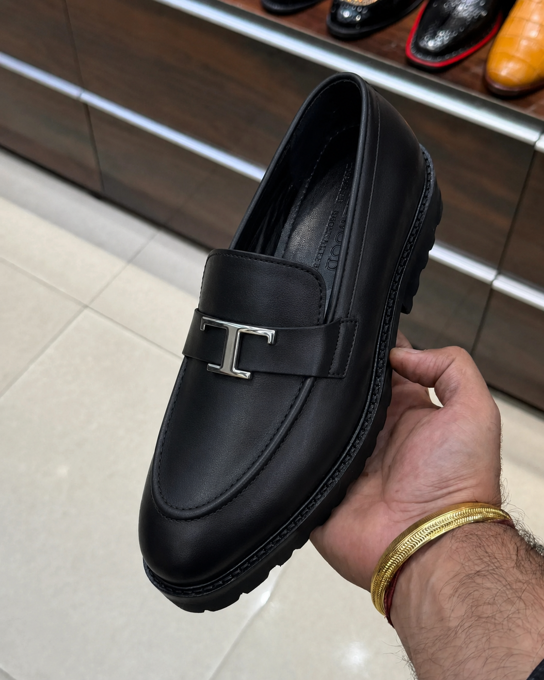 Black Chunky Loafers With T Buckle