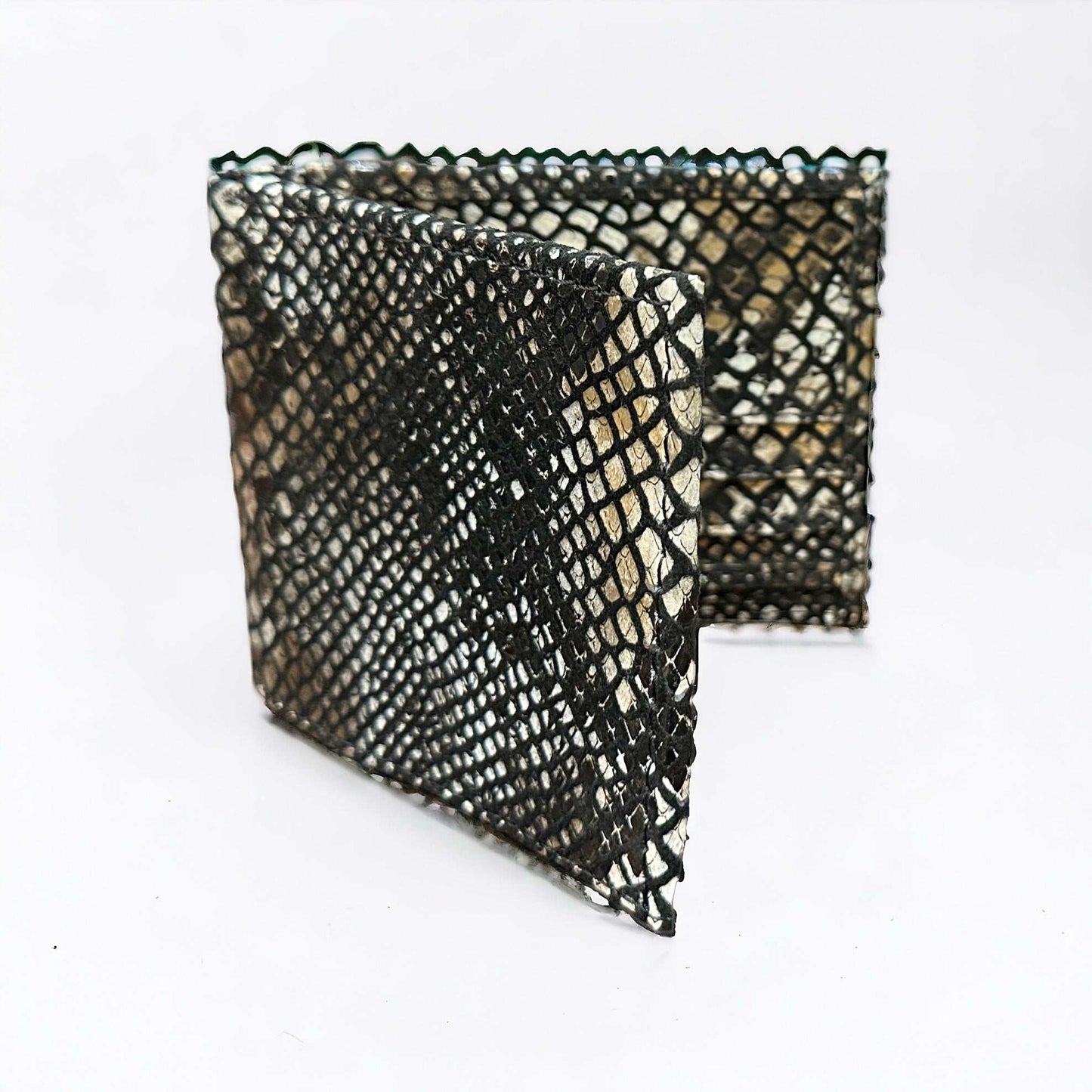Exotic gold-black snake foil leather wallet with textured snake skin pattern