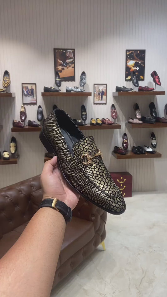 Exotic Gold Snake foil Moccasins