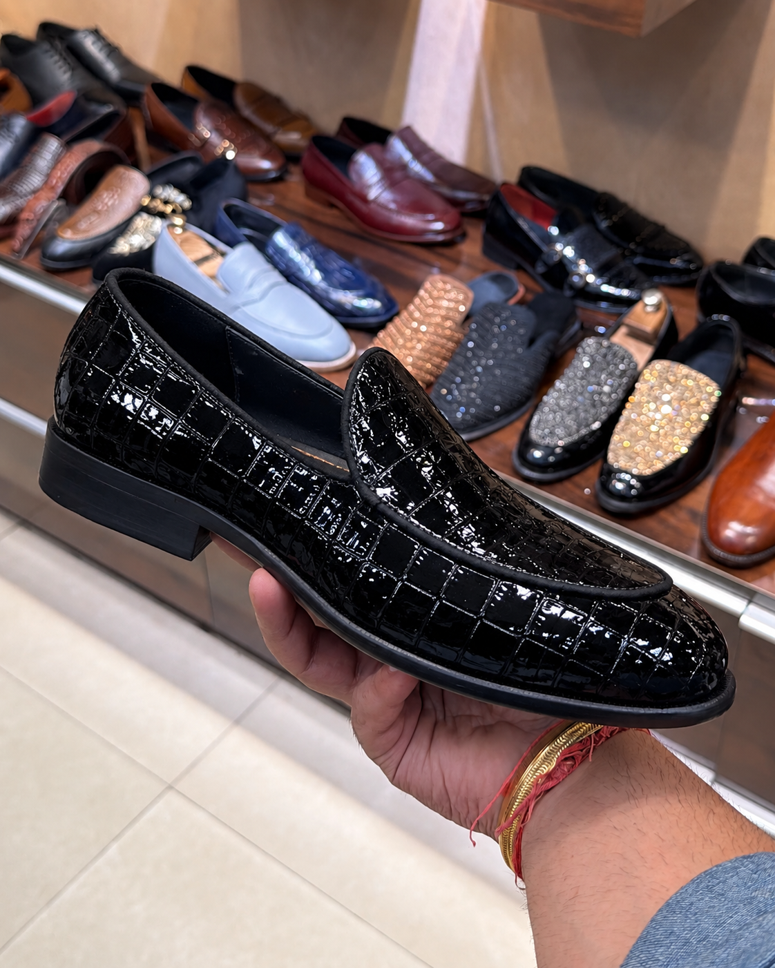 Black Patent Croco Belgian Loafers