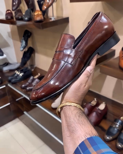 Mirror Gloss Burnished Brown Penny Loafers