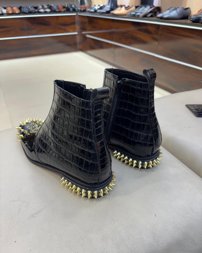 Luxe Edition Patent Croc Gold Studded Zipper Boots