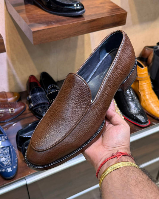 Brown Full Grain Leather Belgian Loafers with 270 Degree Welted Sole