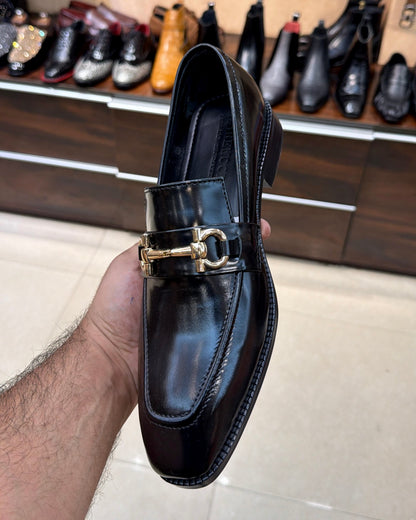 Black Smooth Calf Leather Horsebit Loafers