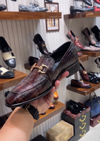 Burnished Wine Crocodile Scaled Moccasins