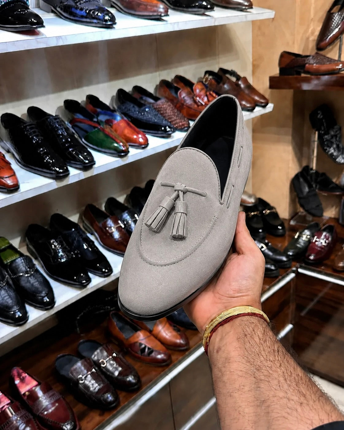 Grey Suede Tassel Loafers