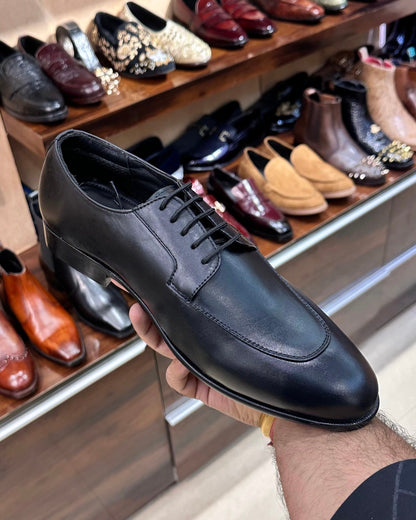 Black Italian Leather Derby Shoes