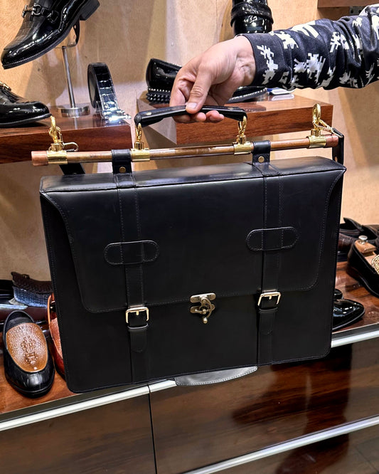 Signature Black Laptop Bag with Brass Fittings