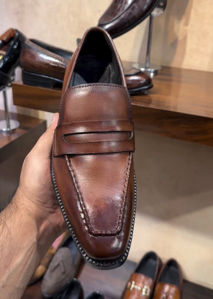 Tan Patina Italian Crust Penny Loafers