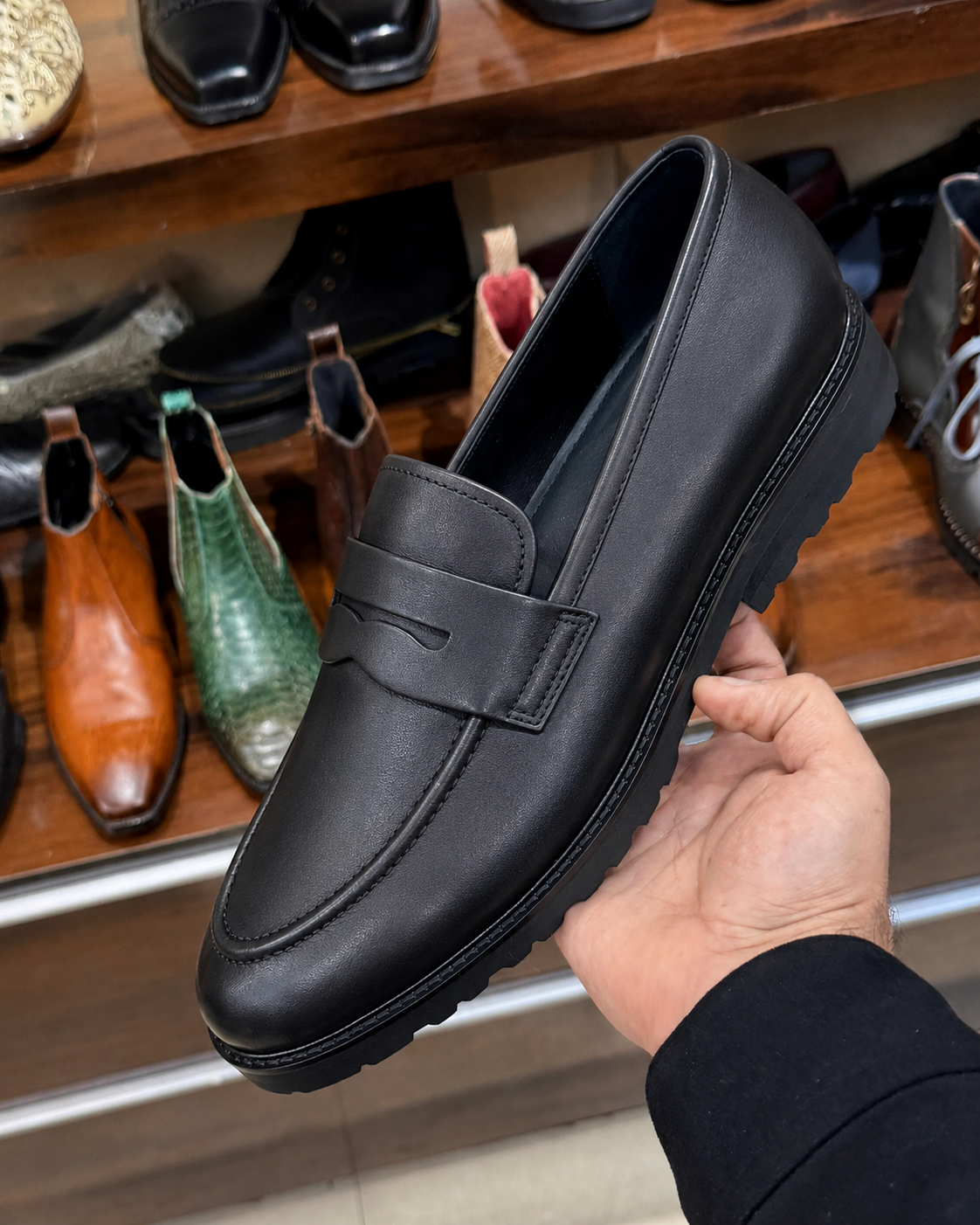 Black Chunky Penny Loafers