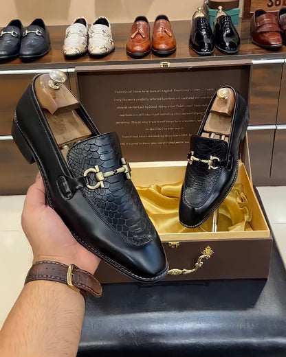 Black Matt Finish Cobra Scaled Moccasins