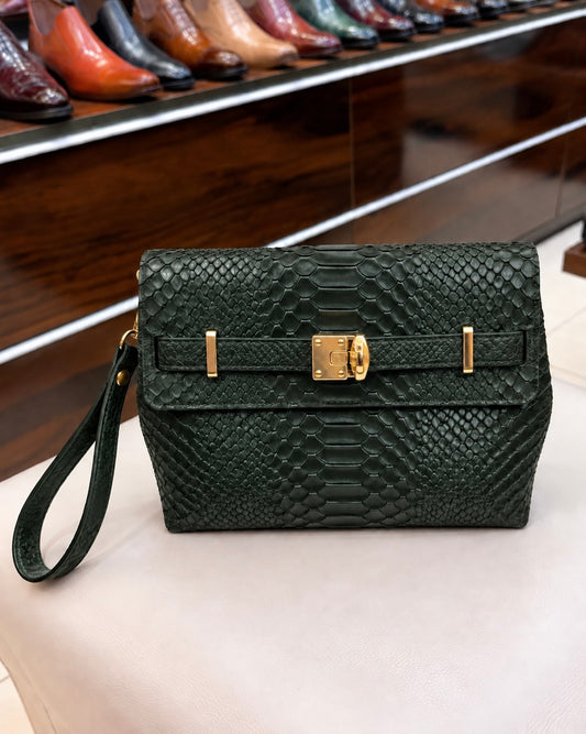 Dark Green Cobra Scaled Cross Body Bag