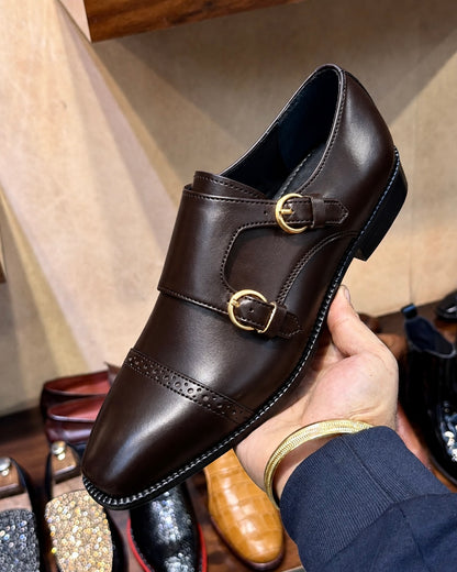 Dark Brown Double Monk Strap Shoes