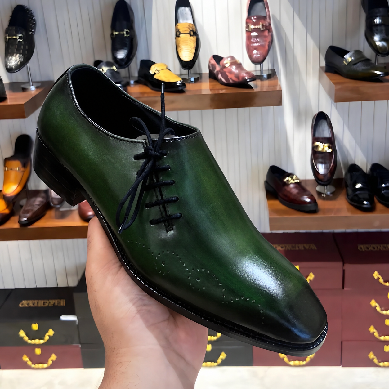 Hand-dyed Dark Green Side Lace Oxfords