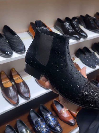 Pure Italian Suede Embroidered Chelsea Boots