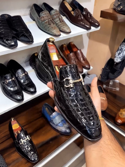 Jade Black Patent Croc Loafers