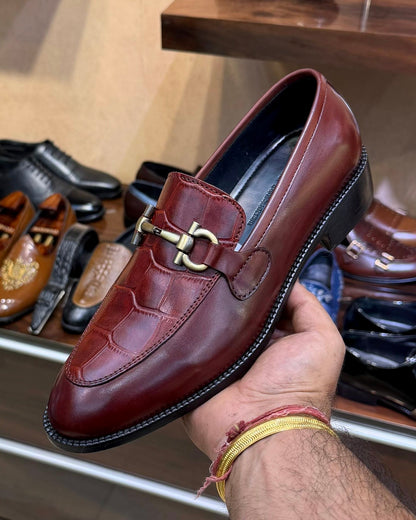 Cognac Brown Croco Spectator Horsebit Loafers