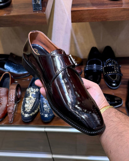 Burgundy Smooth Calf Leather Single Monk Strap Shoes