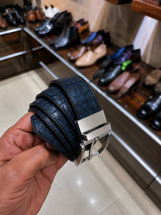 Midnight Blue Crocodile Scaled Belt