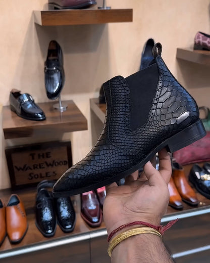 Matte Black Cobra Scaled Low-top Boots