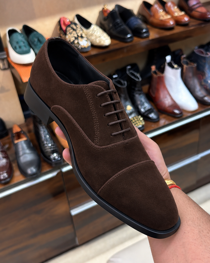 Brown Suede Cap Toe Oxfords