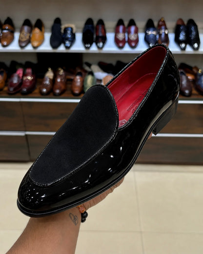 Black Patent Leather And Black Suede Belgian Loafers