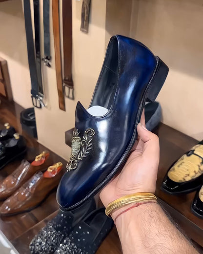 Navy Blue Patina Embroidery Mojaris