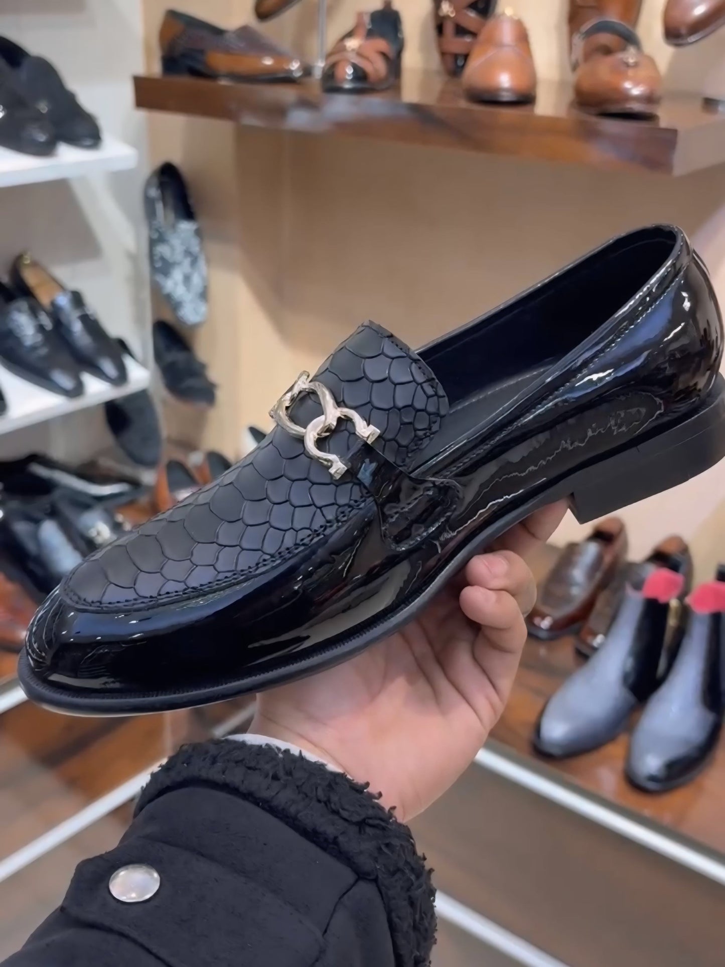 Luxe Edition Cobra Scaled Loafers with Chain Buckle