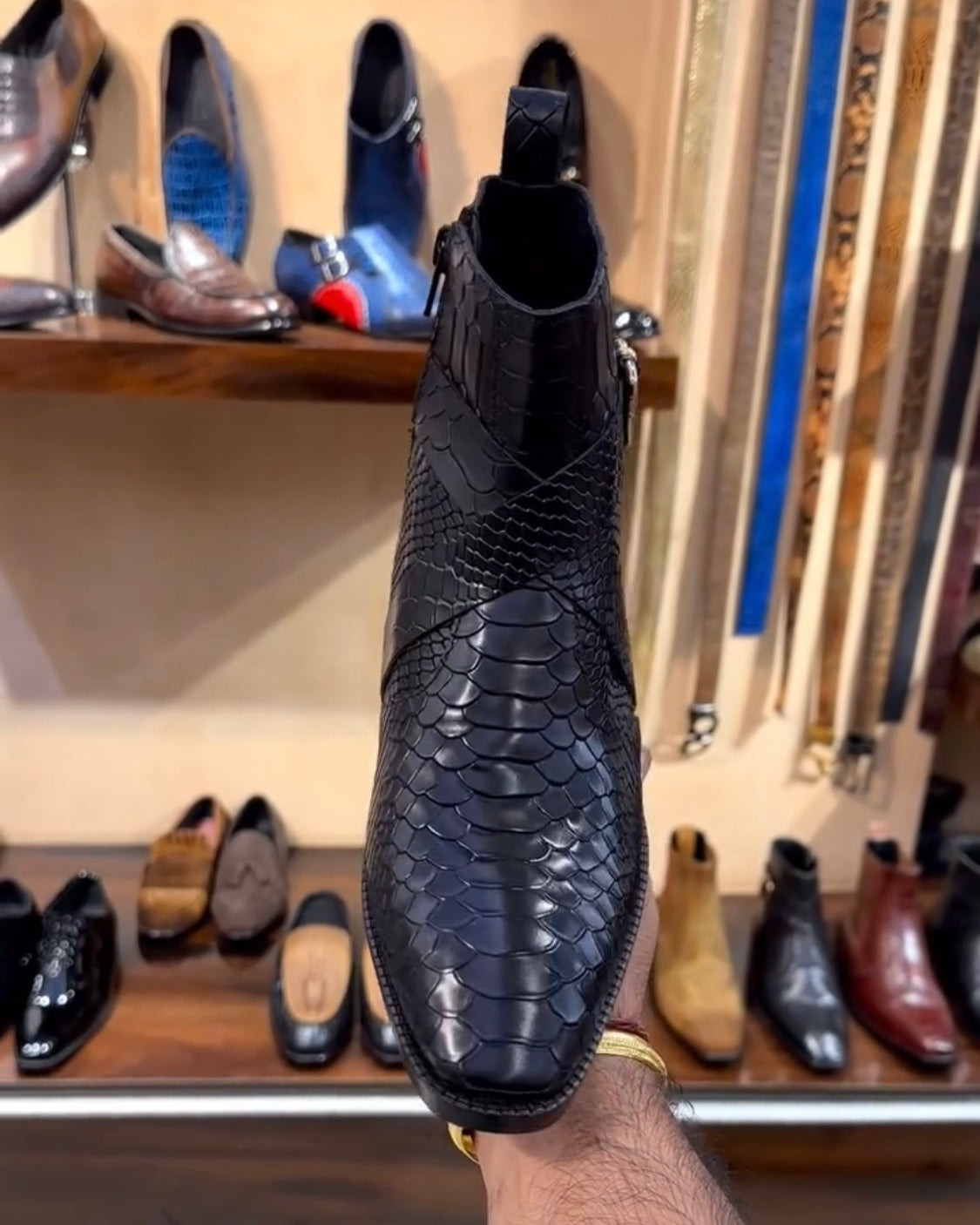 Black Cobra Scaled High-top Zipper Boots