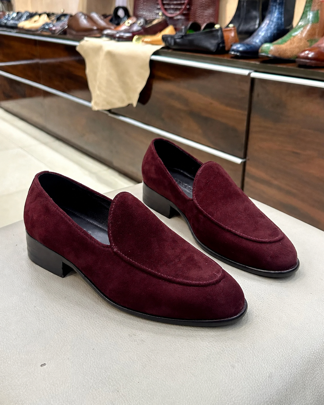 Burgundy Suede Belgian Loafers