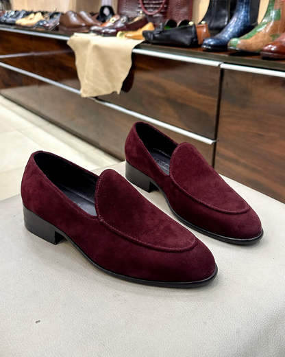Burgundy Suede Belgian Loafers