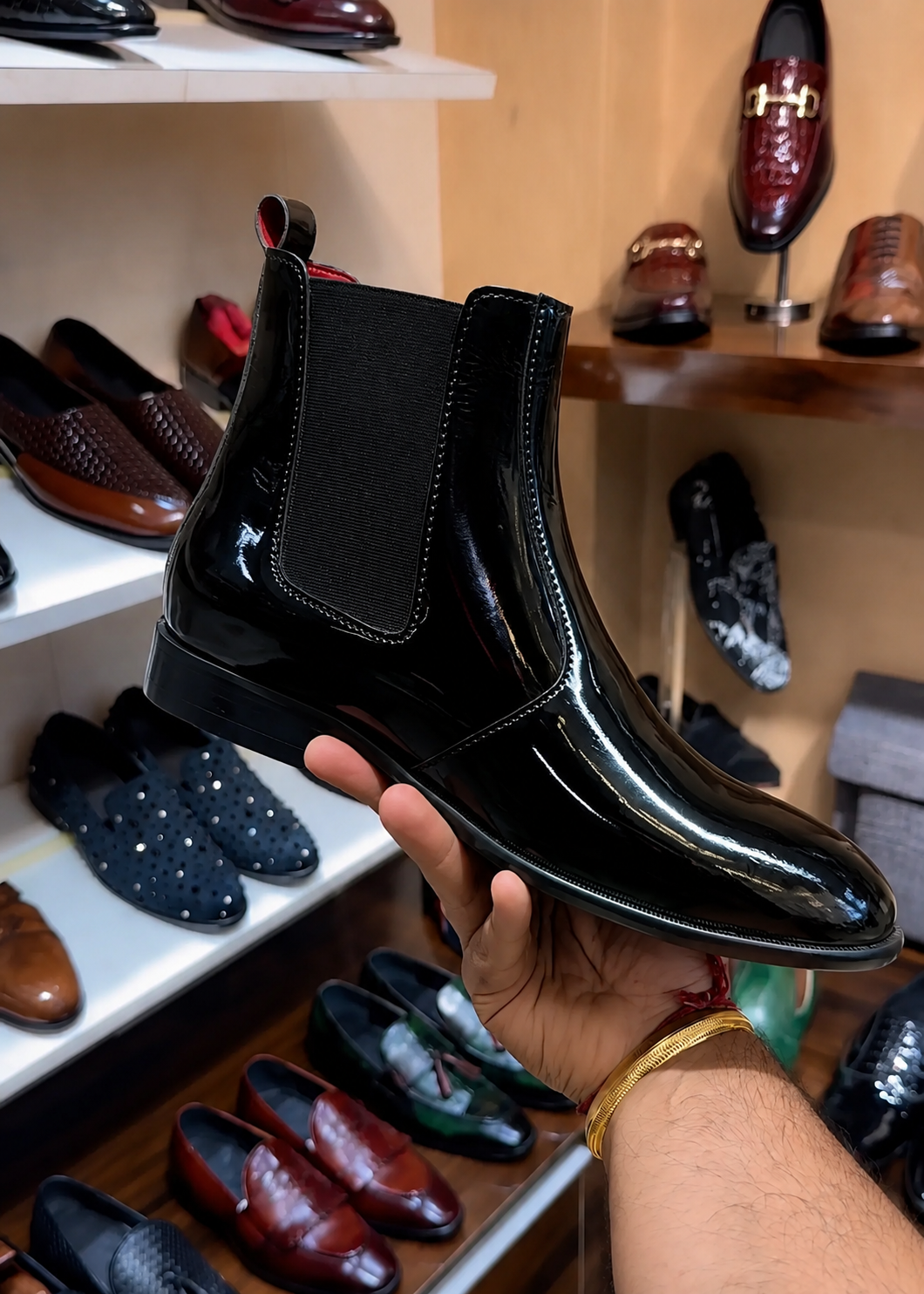 Black Patent Leather Chelsea Boots