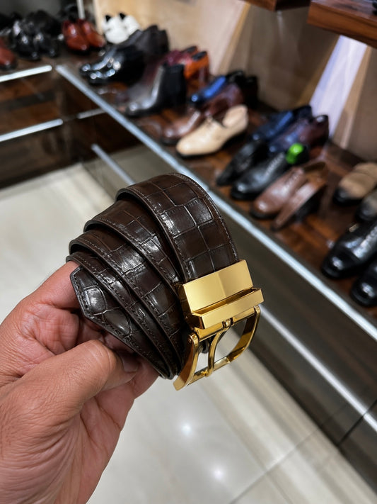 Dark Brown Crocodile Scaled Belt