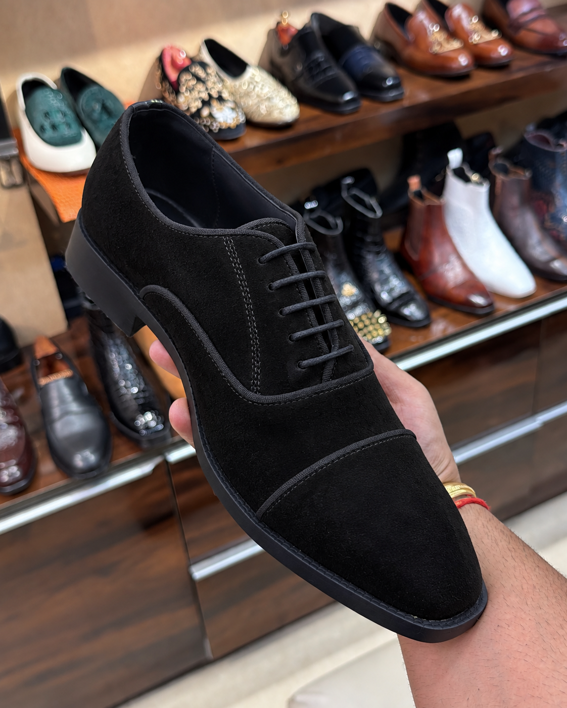 Black Suede Cap Toe Oxfords