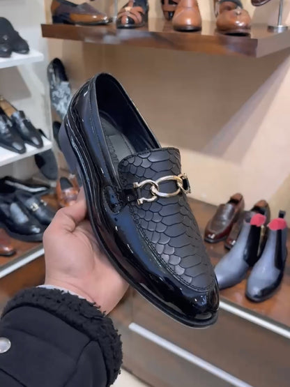 Luxe Edition Cobra Scaled Loafers with Chain Buckle