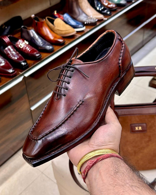 Chestnut Hand-sewn Apron Toe Oxfords - Leather Sole