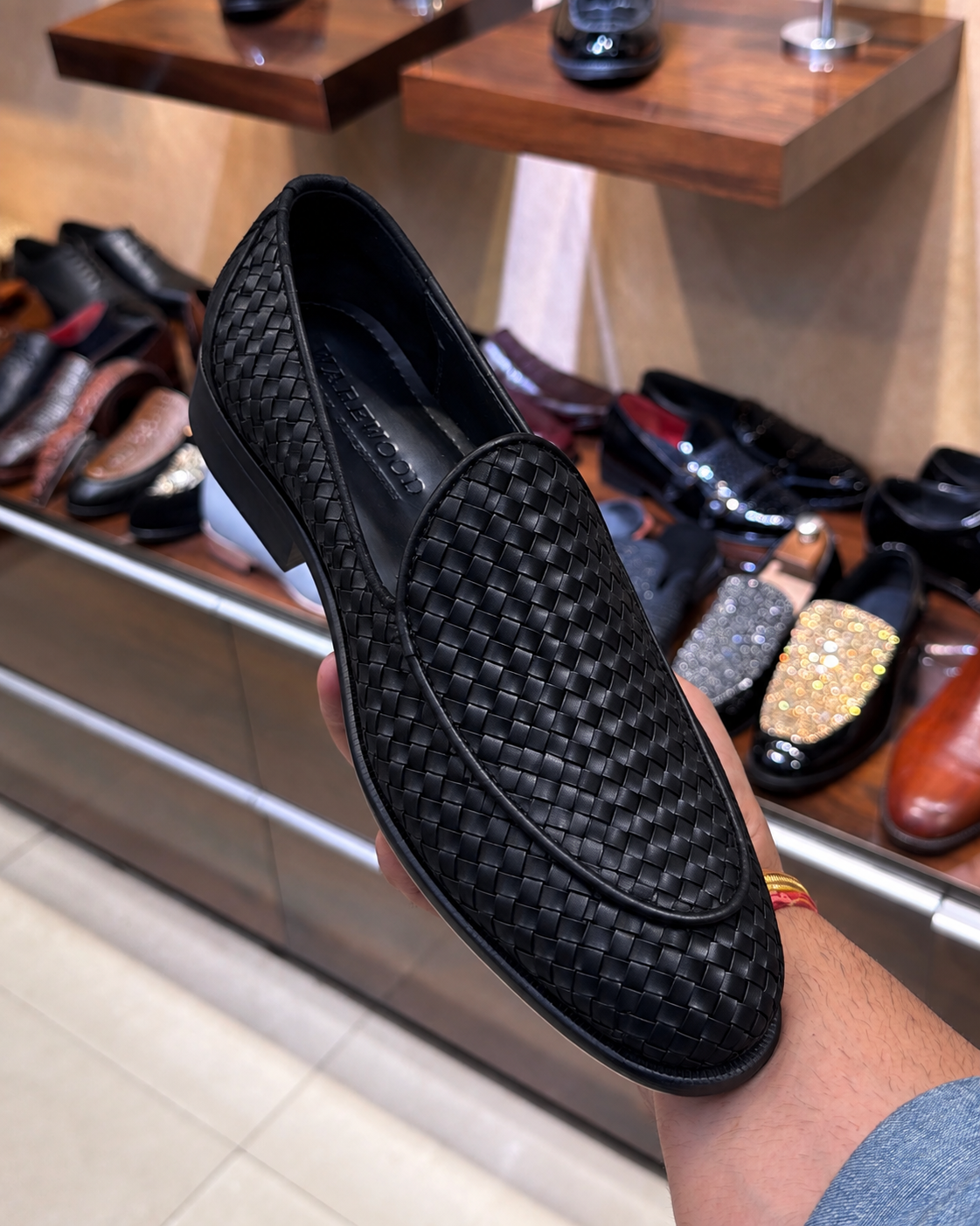 Black Hand-woven Leather Belgian Loafers
