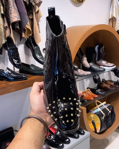 Luxe Edition Patent Croco Studded Toe Zipper Boots