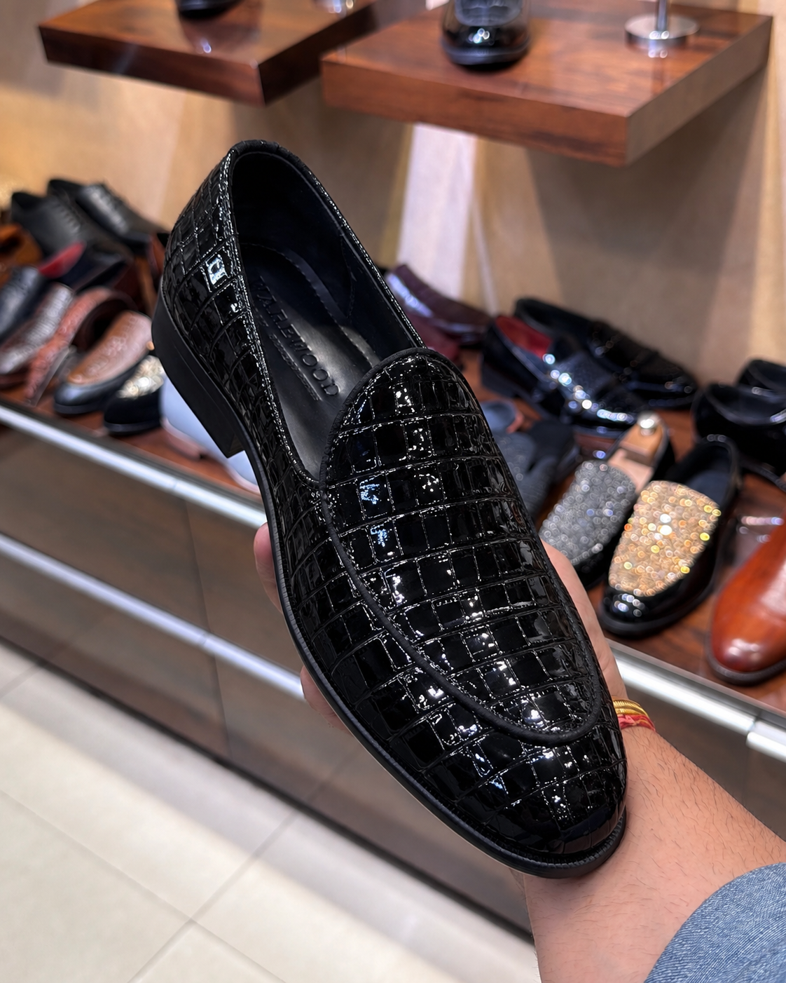 Black Patent Croco Belgian Loafers