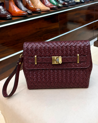 Burgundy Hand-woven Leather Cross Body Bag