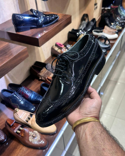 Classic Black Longwing Derby Shoes