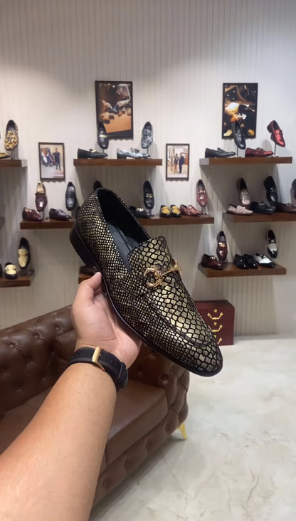 Exotic Gold Snake foil Moccasins