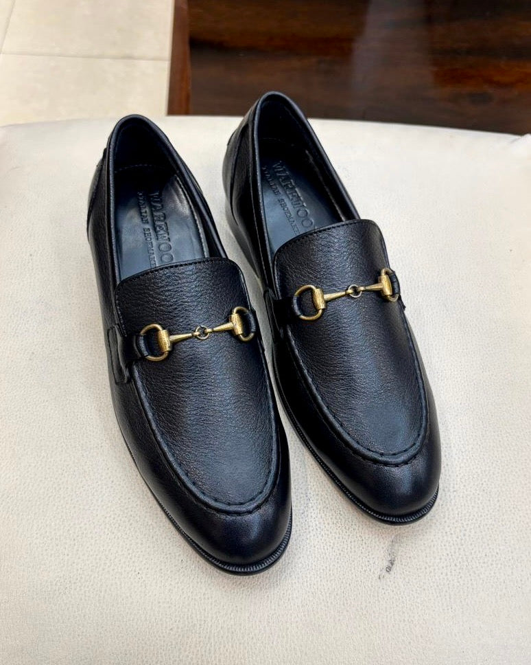 Black Full Grain Calfskin Leather Horsebit Loafers