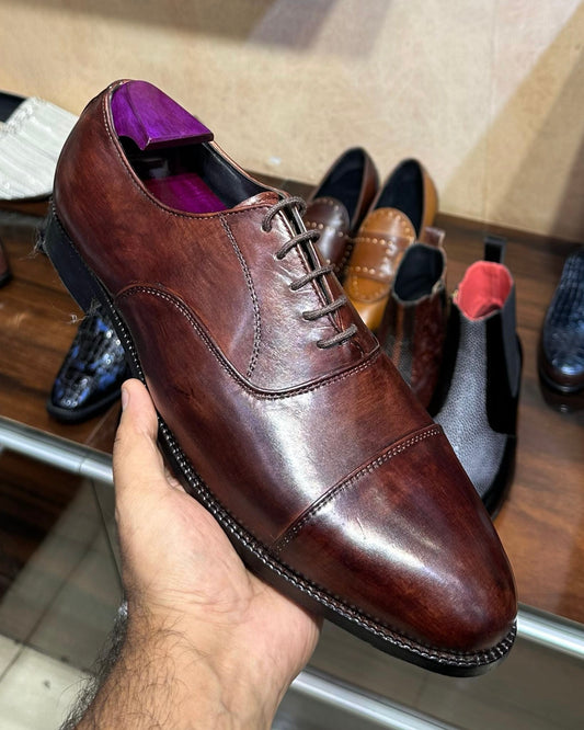 Classic Burnished Brown Cap Toe Oxford Shoes