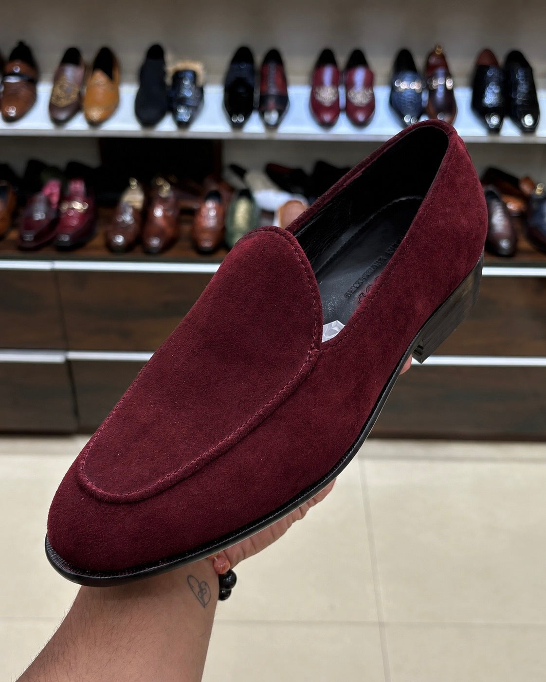 Burgundy Suede Belgian Loafers