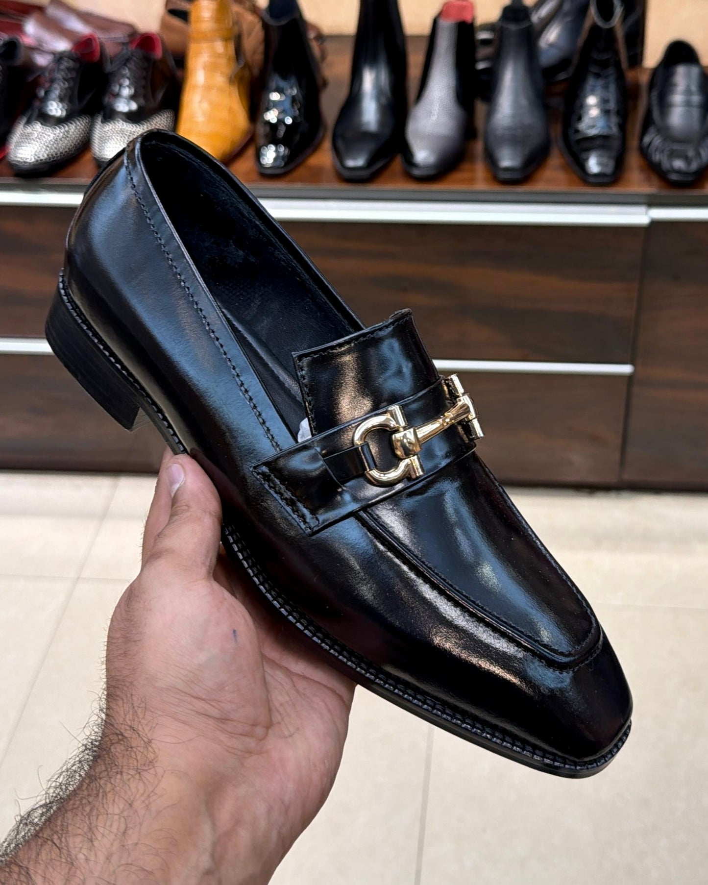 Black Smooth Calf Leather Horsebit Loafers
